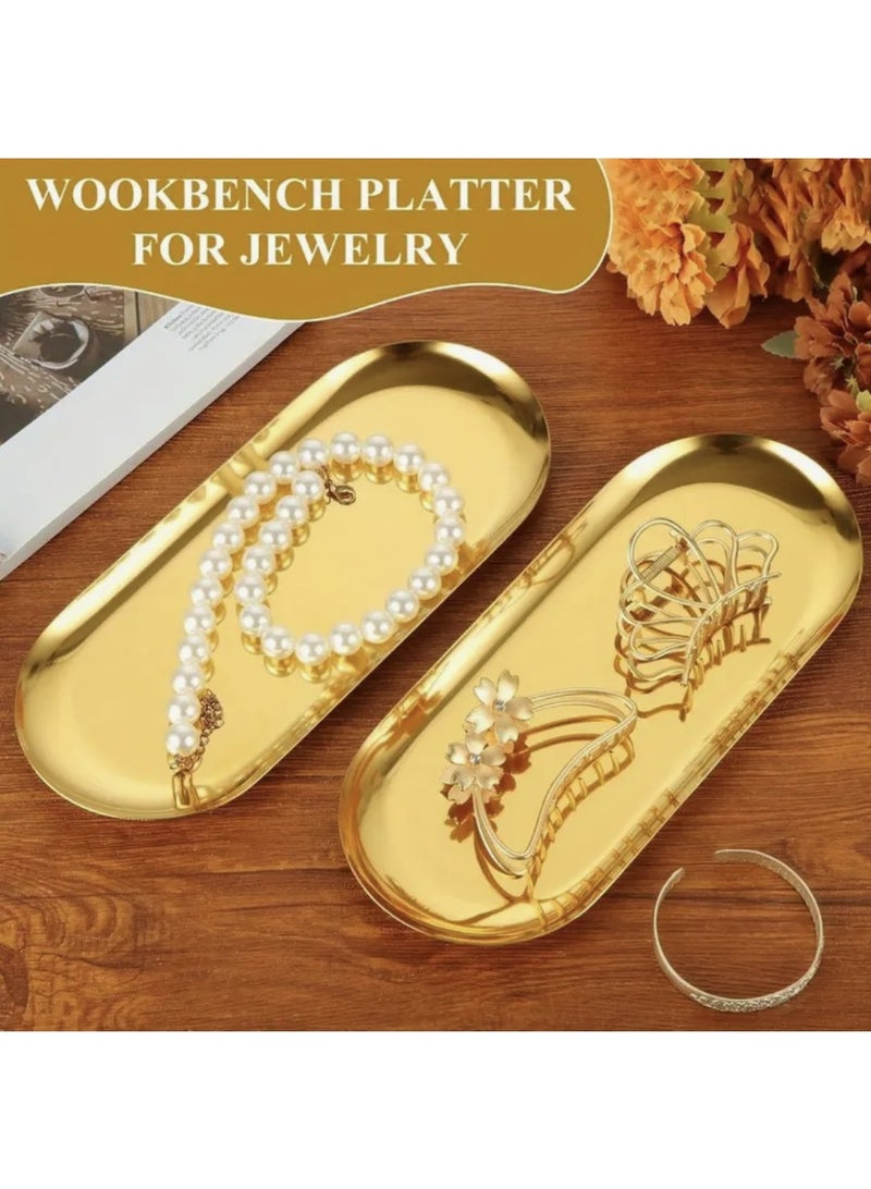 Nakhl 5pcs 26cm Oval Stainless Steel Serving Tray,Golden Decorative Tray Thickened for Entertaining Snack,Jewelry Dish,Cosmetics Organizer,Bathroom - Image 3
